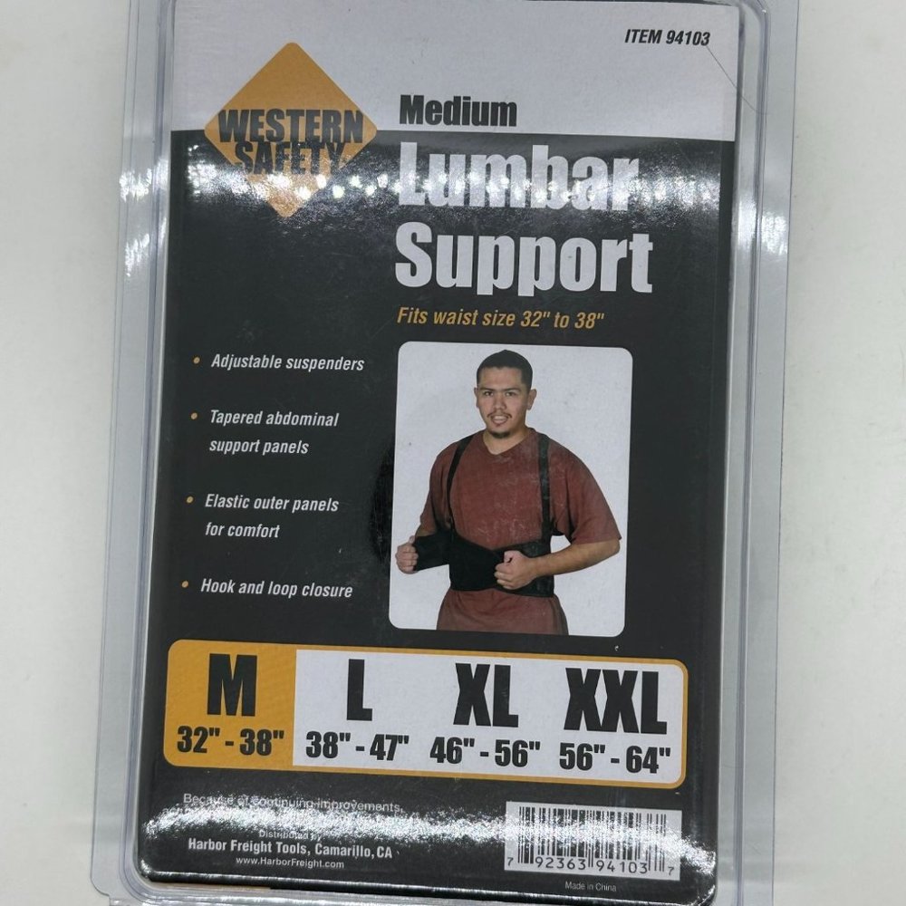 Western Safety Lumbar Support Medium 32" - 38" Adjustable Abdominal panels Elast